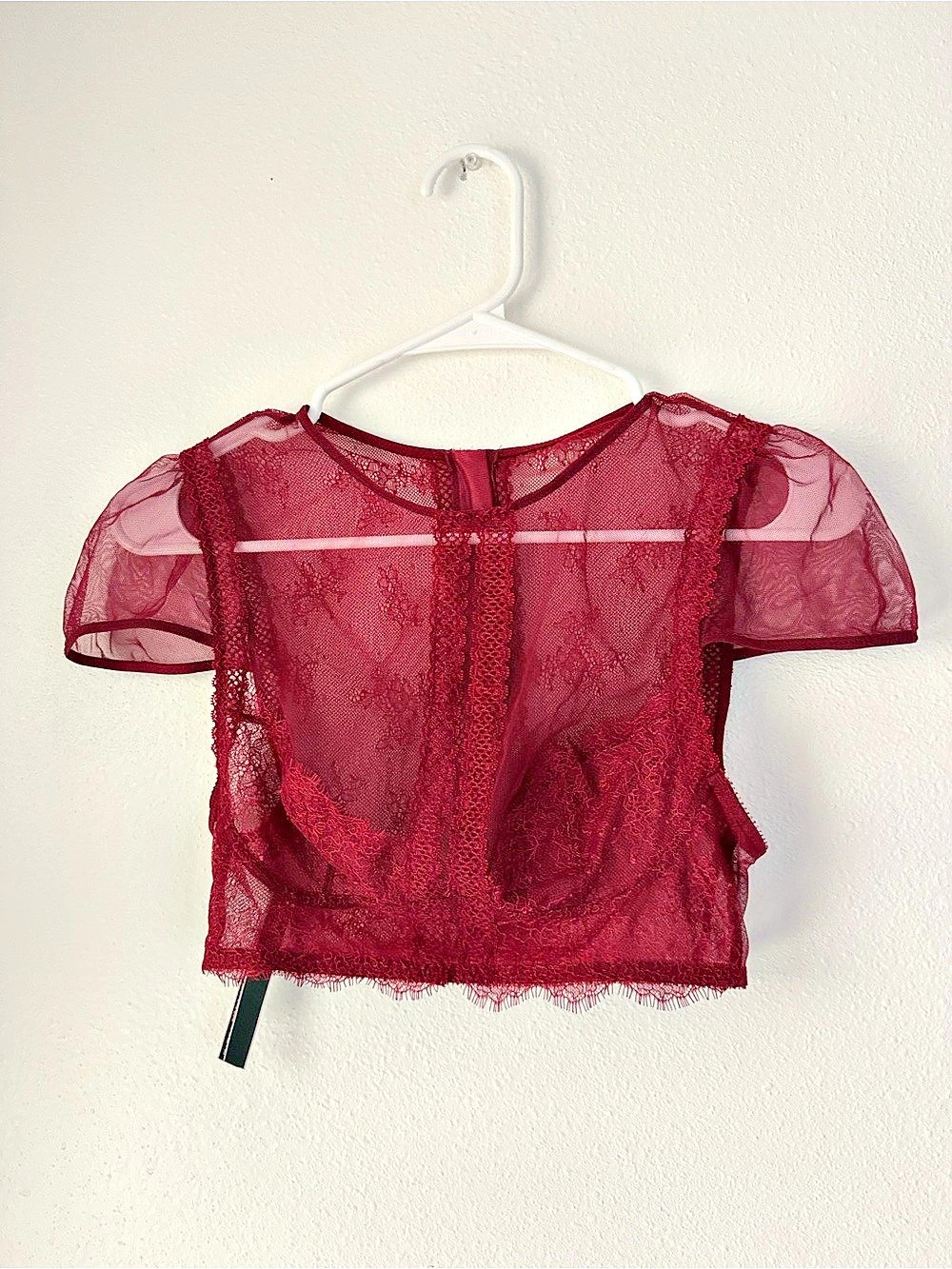 Victoria's Secret Burgundy Lace Short-Sleeve Crop Top Red Small
